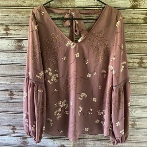 Rose +‎ Olive Women's Floral Print Long-Sleeved Blouse Size M Purple